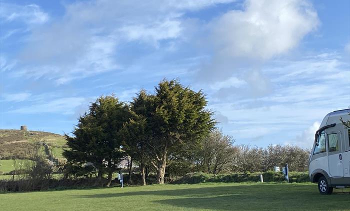 Stunning views from some of our grass pitches - looking onto Snowdonia and Cardigan Bay